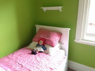 Zany colours like this lime green are 'contained' by white trim.