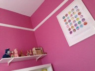 Bright colours like this bold pink are 'contained' by white trim.